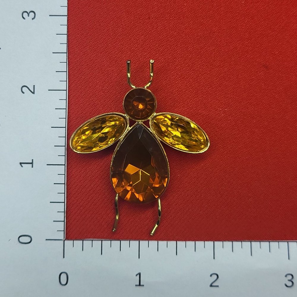 VTG Bee Brooch Lucite Citrine Topaz Orange Golden Yellow Faceted Large Insect Cr - Picture 11 of 12